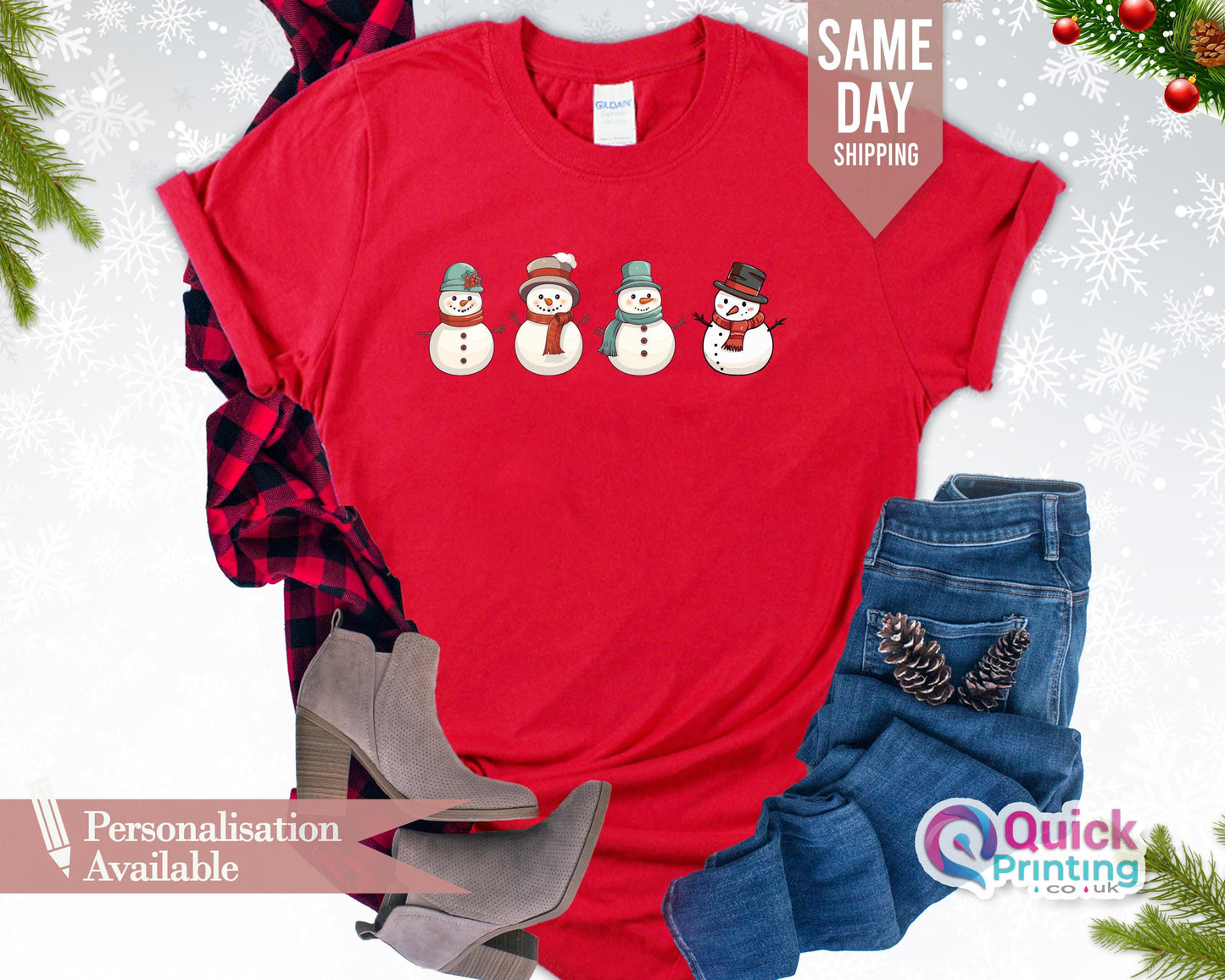Snowman Christmas T-Shirt: Gildan Softstyle Cotton Tee