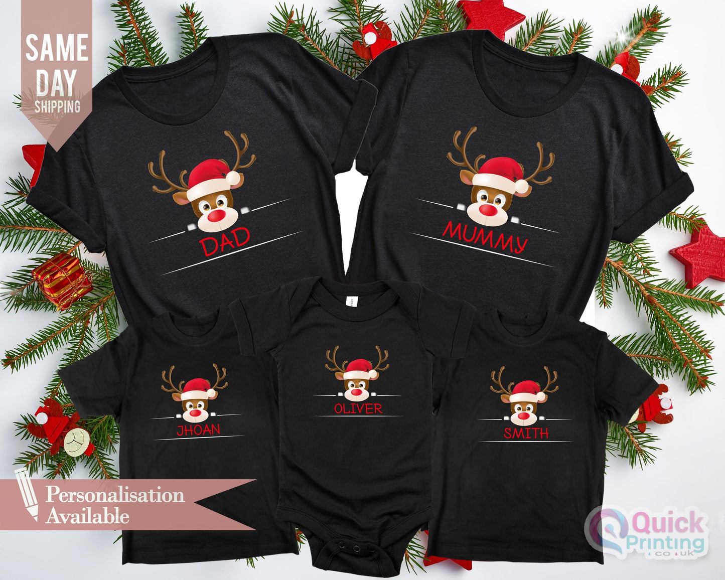 Personalized Reindeer Family Christmas Shirts: Matching Xmas Tops