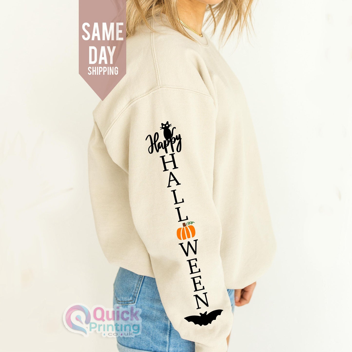 Happy Halloween Sleeve Sweatshirt: Spooky Season Jumper