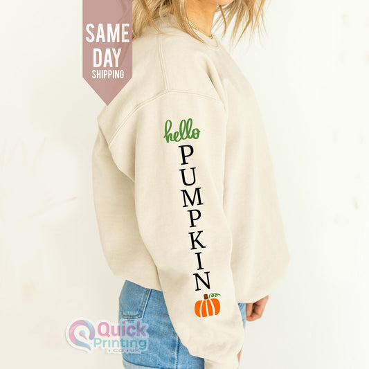 Hello Pumpkin Sleeve Sweatshirt: Women's Fall Jumper