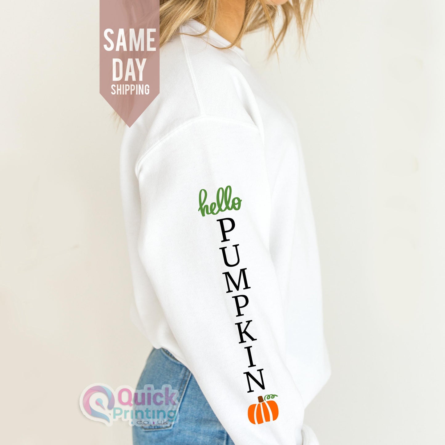 Hello Pumpkin Sleeve Sweatshirt: Women's Fall Jumper