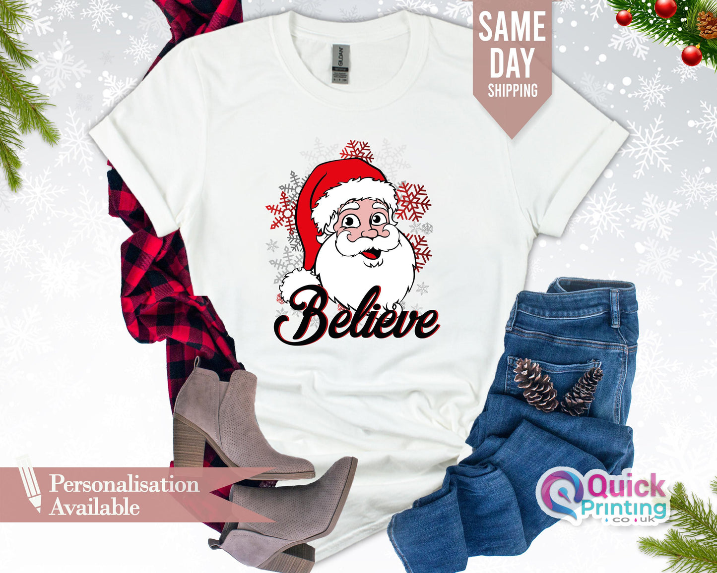 Believe Santa Christmas Shirt: Softstyle Cotton Tee