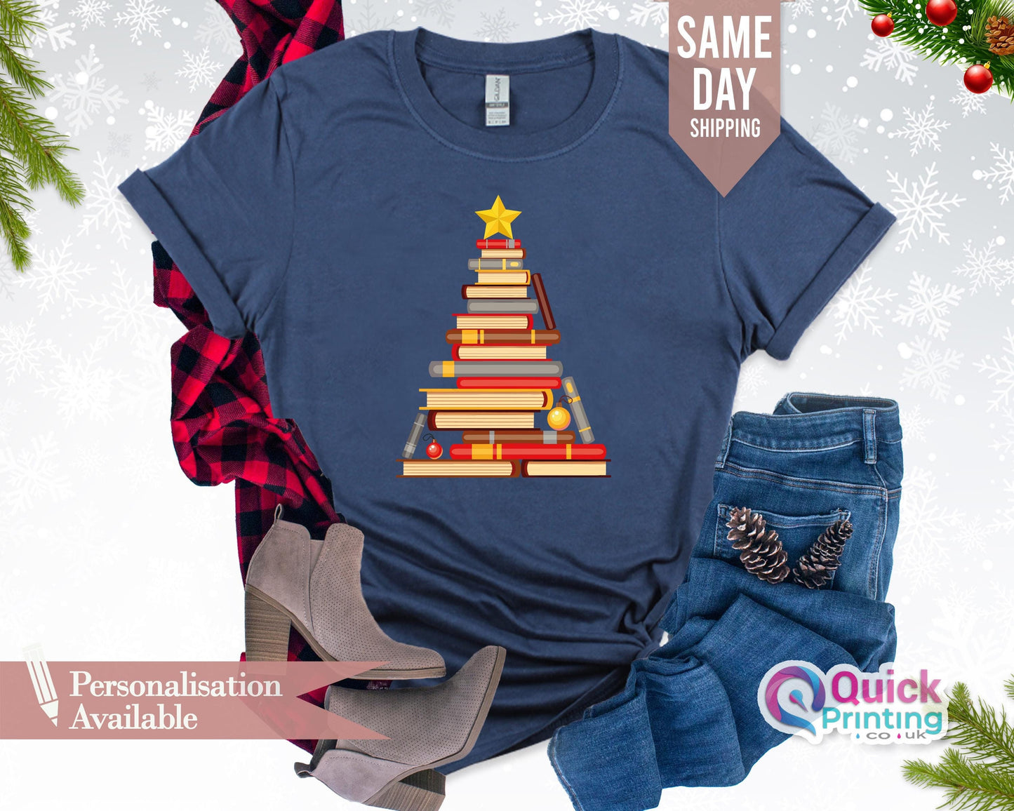 Christmas Book Tree Shirt, Book Lovers Christmas Gift, Gift For Teachers, Xmas t Shirt 2026, Bookworm Christmas Shirt, School Christmas Gift