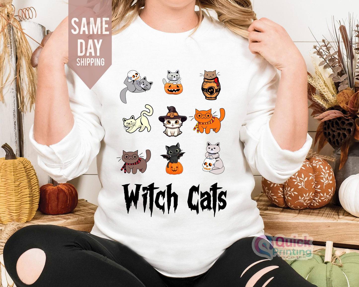 Witch Cats Halloween Sweatshirt: Spooky Cat Lover Jumper