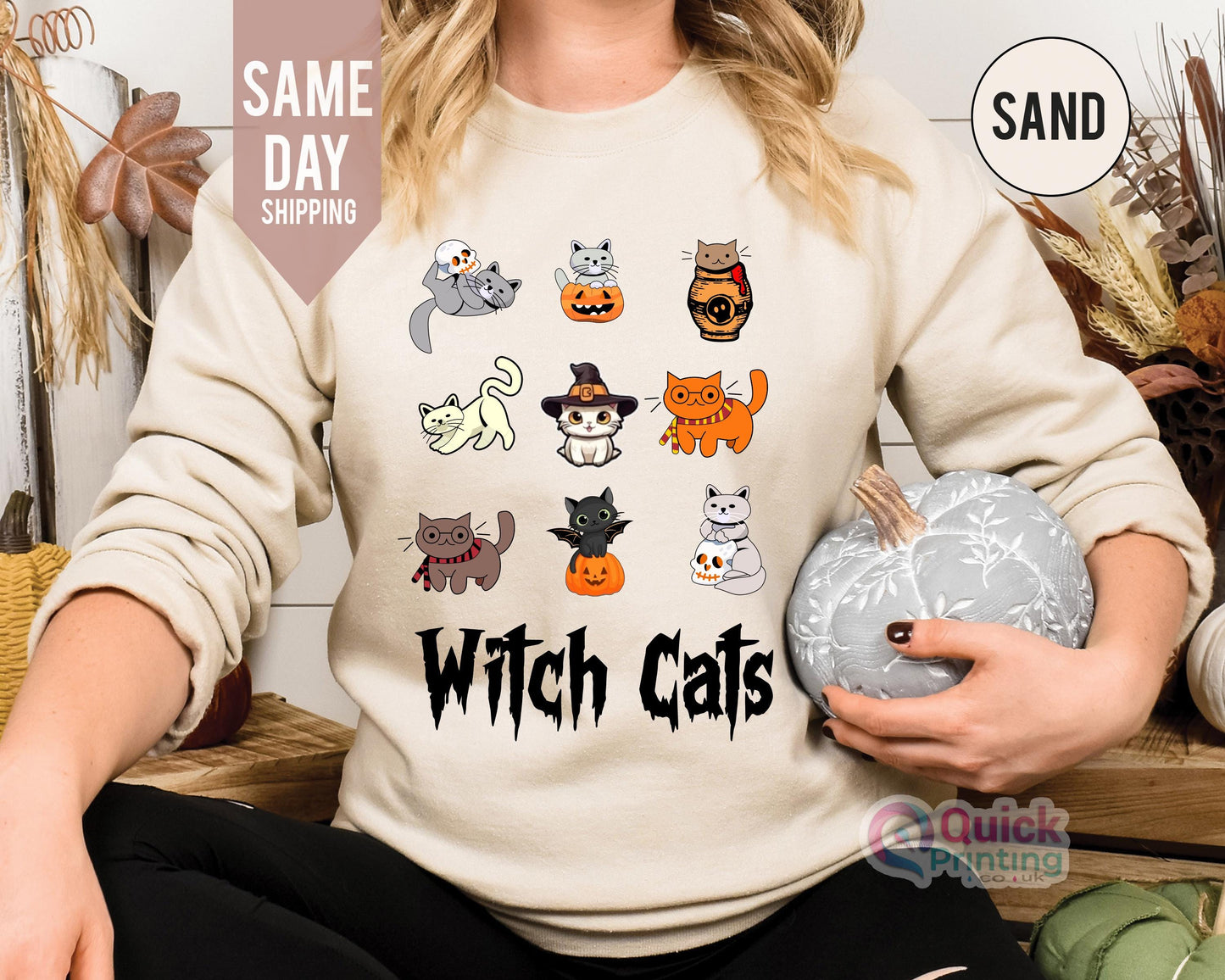Witch Cats Halloween Sweatshirt: Spooky Cat Lover Jumper