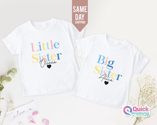 Custom Text Tshirt, Big and Little Sister Wreath T-Shirts and Bodysuits, Big Sister Tee, Baby Grow New Brother New Sister Gift,Sibling Shirt