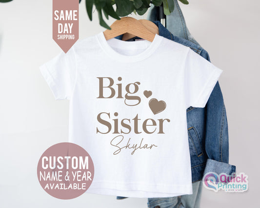 Big Sister T-Shirt: Pregnancy Announcement, Personalized Kids Top