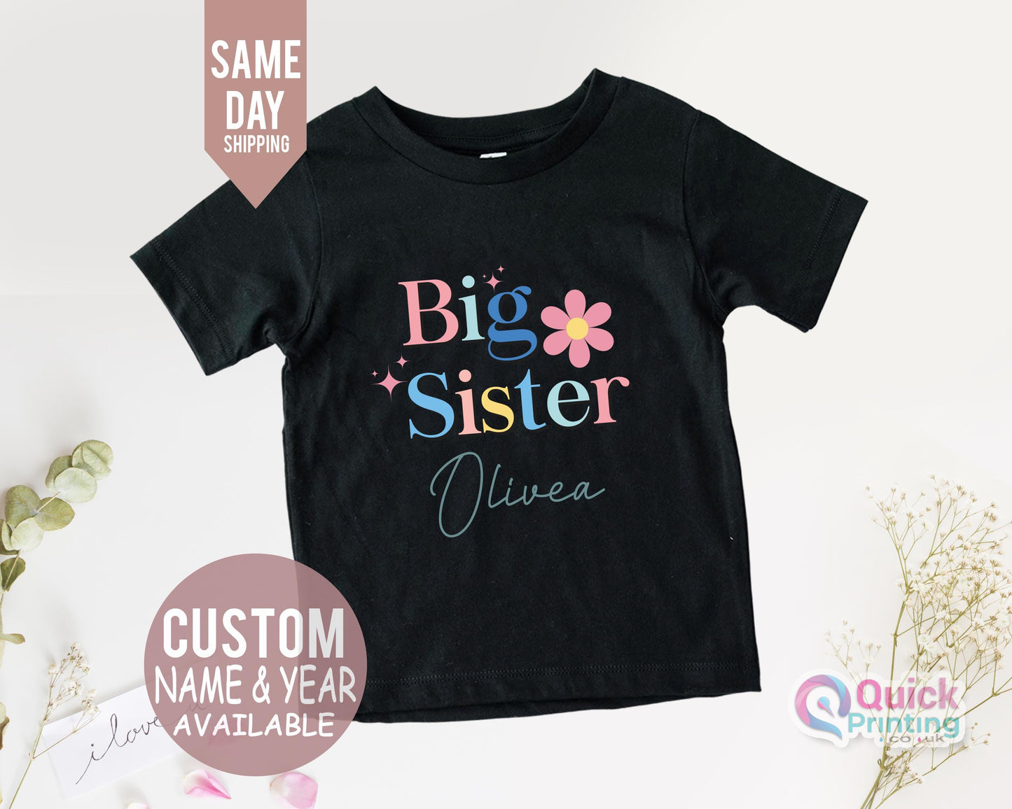 Custom Name Big Sister T-Shirt: Sibling Matching Shirt