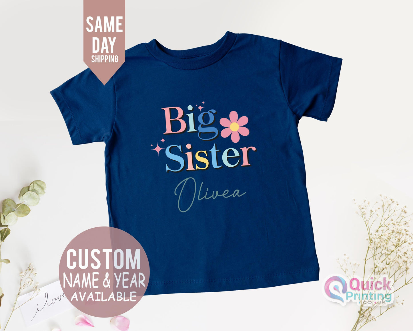 Custom Name Big Sister T-Shirt: Sibling Matching Shirt