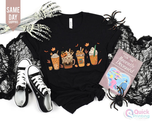 Halloween Coffee Cups Tshirt, Coffee Cups Shirt, Horror Tshirt, skeleton Coffee Cup Shirt, Skeleton Shirt, Coffee Lover Shirt, Halloween Top
