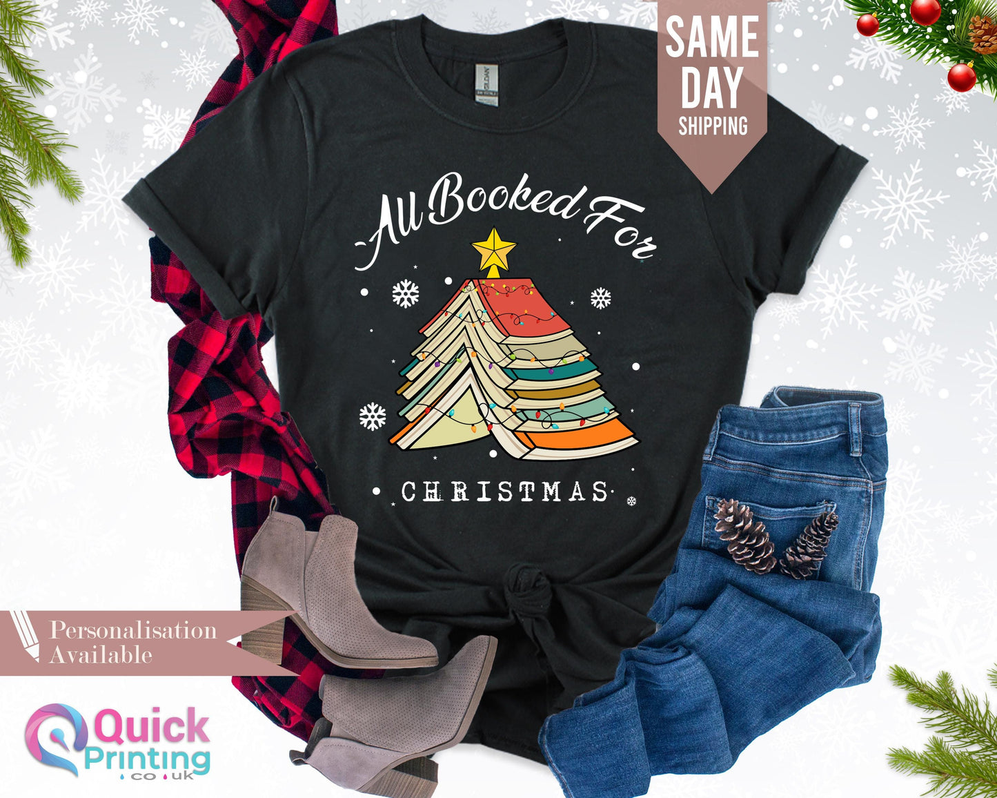 Book Tree Christmas T-Shirt: Librarian Teacher Xmas Tee