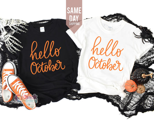 Hello October Tshirt, hello pumpkin season Tshirt, Hello Fall Shirt, Hello Fall T-shirt, Hello Autumn Shirt, Autumn T-shirt, Hello Fall Tees