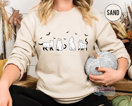 Ghost Cat Halloween Sweatshirt: Funny Unisex Jumper
