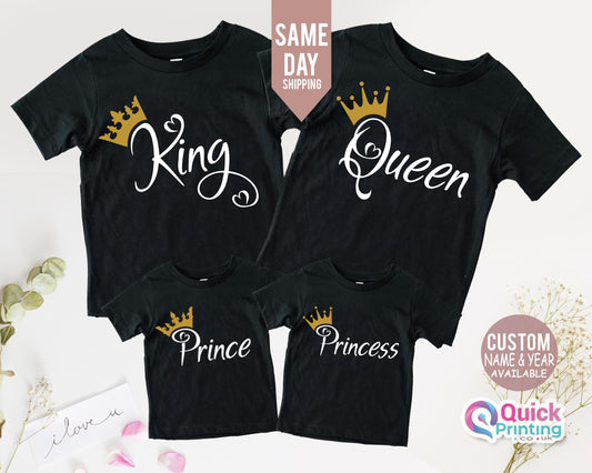 King Queen Matching Couple Shirts, ROYAL family king queen prince princess babygrow and adult t-shirts, gift for family newborn, Anniversary