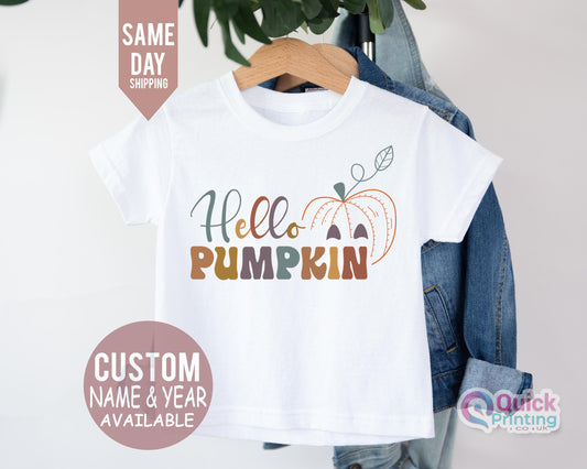 Hello Pumpkin Tshirt, Toddler Thanksgiving Shirt, Hello Pumpkin Kids Thanksgiving Shirt - Fall Natural Infant, Toddler & Youth Tee