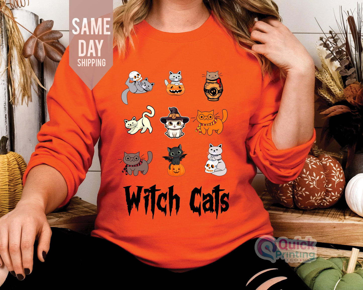 Witch Cats Halloween Sweatshirt: Spooky Cat Lover Jumper