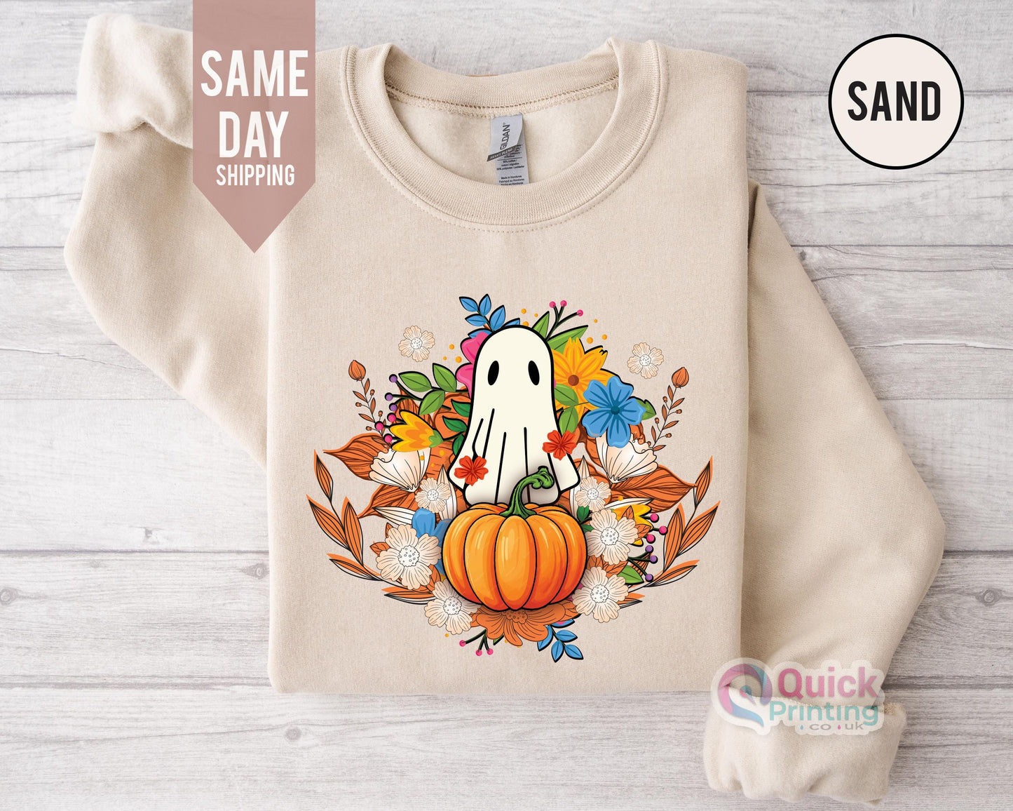 Halloween Ghost Sweatshirt: Floral Pumpkin Spooky Season Jumper