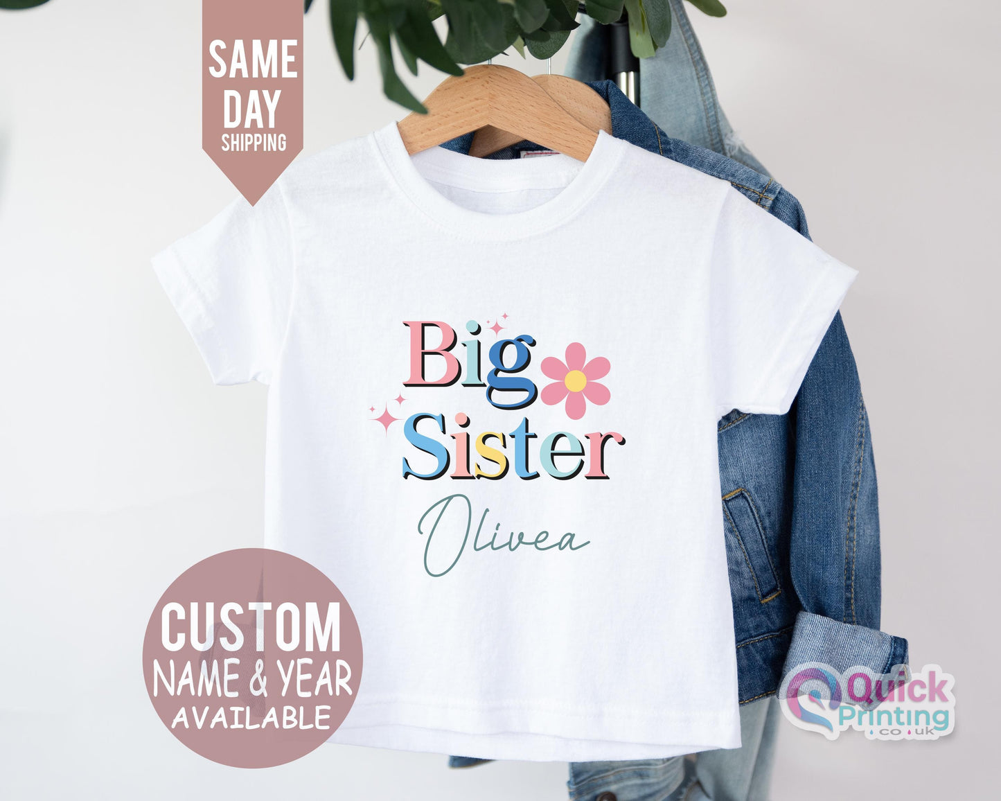 Custom Name Big Sister T-Shirt: Sibling Matching Shirt