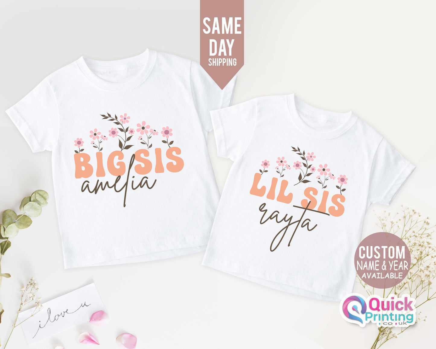 Custom Name Tshirt, Big Sister Little Sister T-Shirts and Bodysuits, Big Sister Tee, New Big Sister Gift, Baby Grow New Brother New Sister T