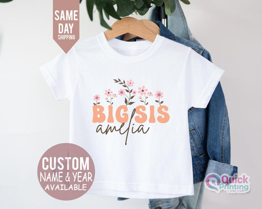 Personalized Big Sister T-Shirt: Floral New Sibling Gift