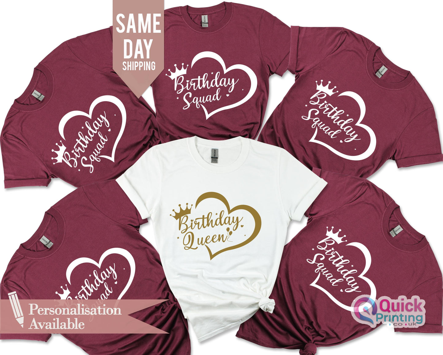 Personalized Birthday Queen Squad T-Shirts: Matching Party Tops