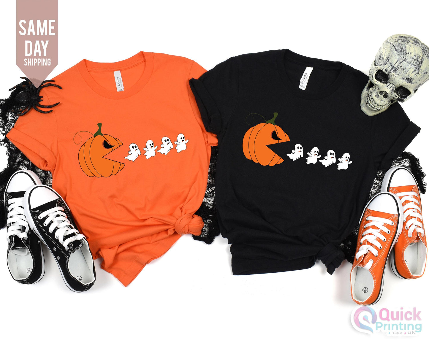 Funny Halloween Shirt: Pumpkin Eating Ghosts, Matching Party Tee