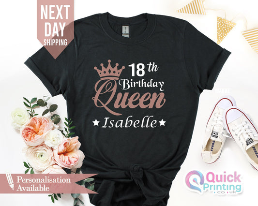Personalised Name 18th Birthday Tshirt, Birthday Party TShirts for Ladies Girls, 18th Birthday Gift for Her, Daughter birthday Party shirts