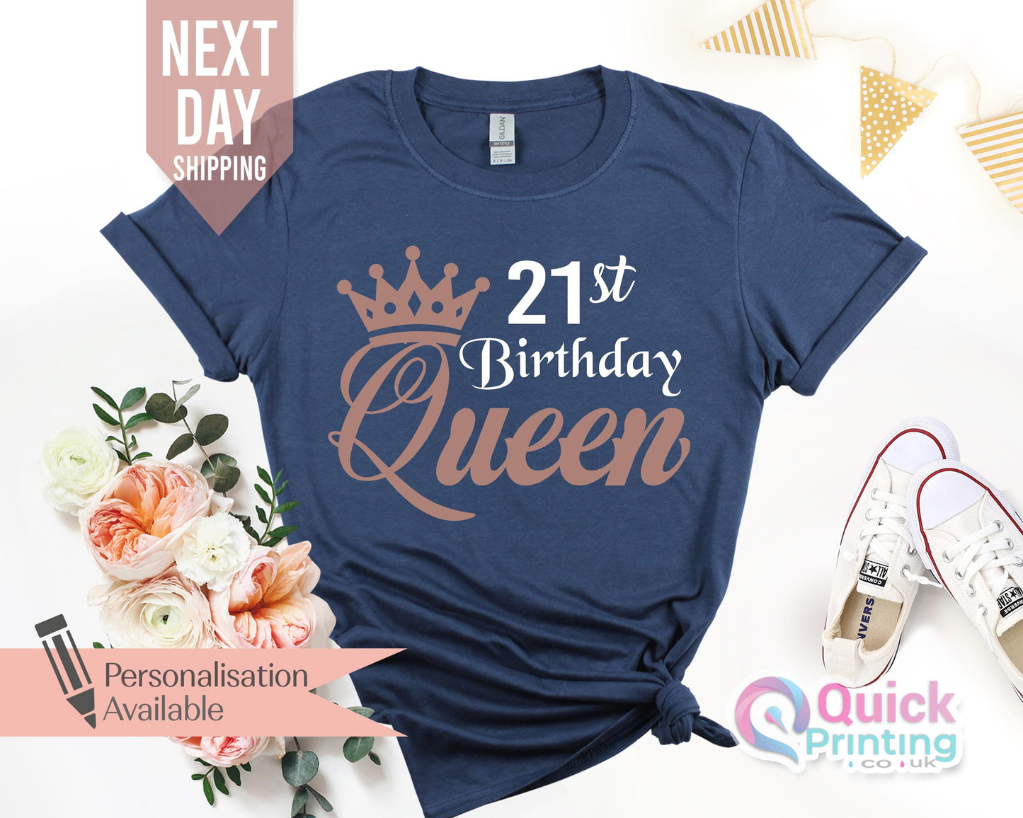 21st Birthday Queen T-Shirt: Handmade Cotton Tee
