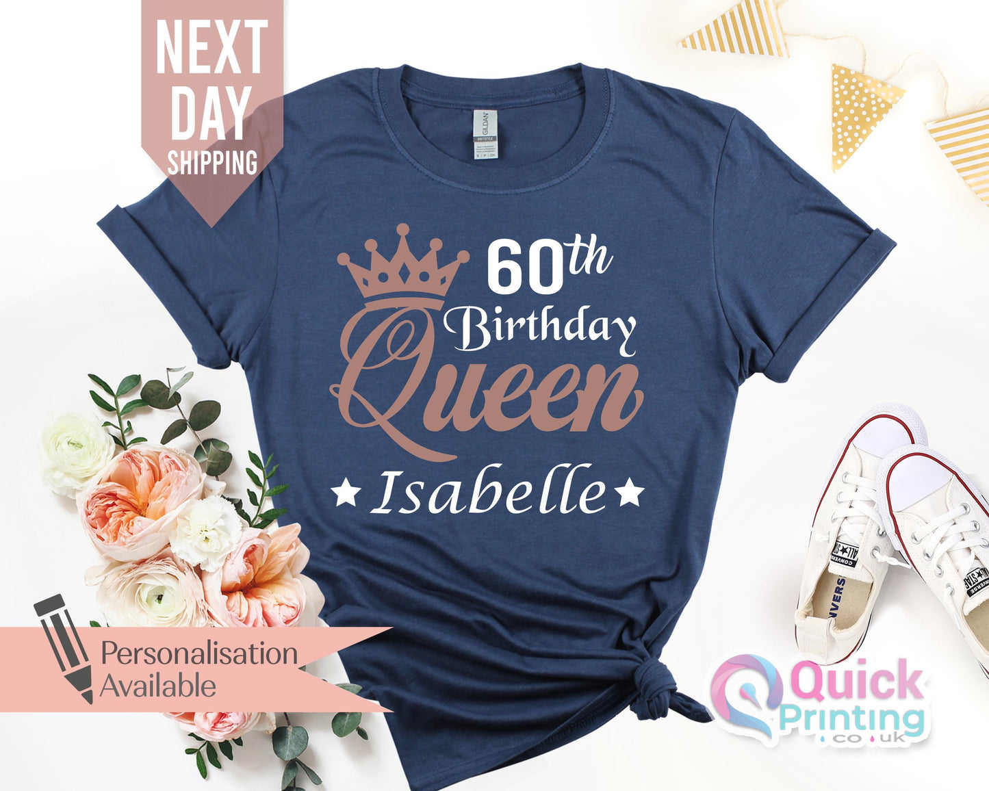 Personalised 60th Birthday Tshirt for Woman, Ladies Birthday Queen TShirts, 60th Birthday Gifts for women, Vintage Birthday Gift Mum Grandma