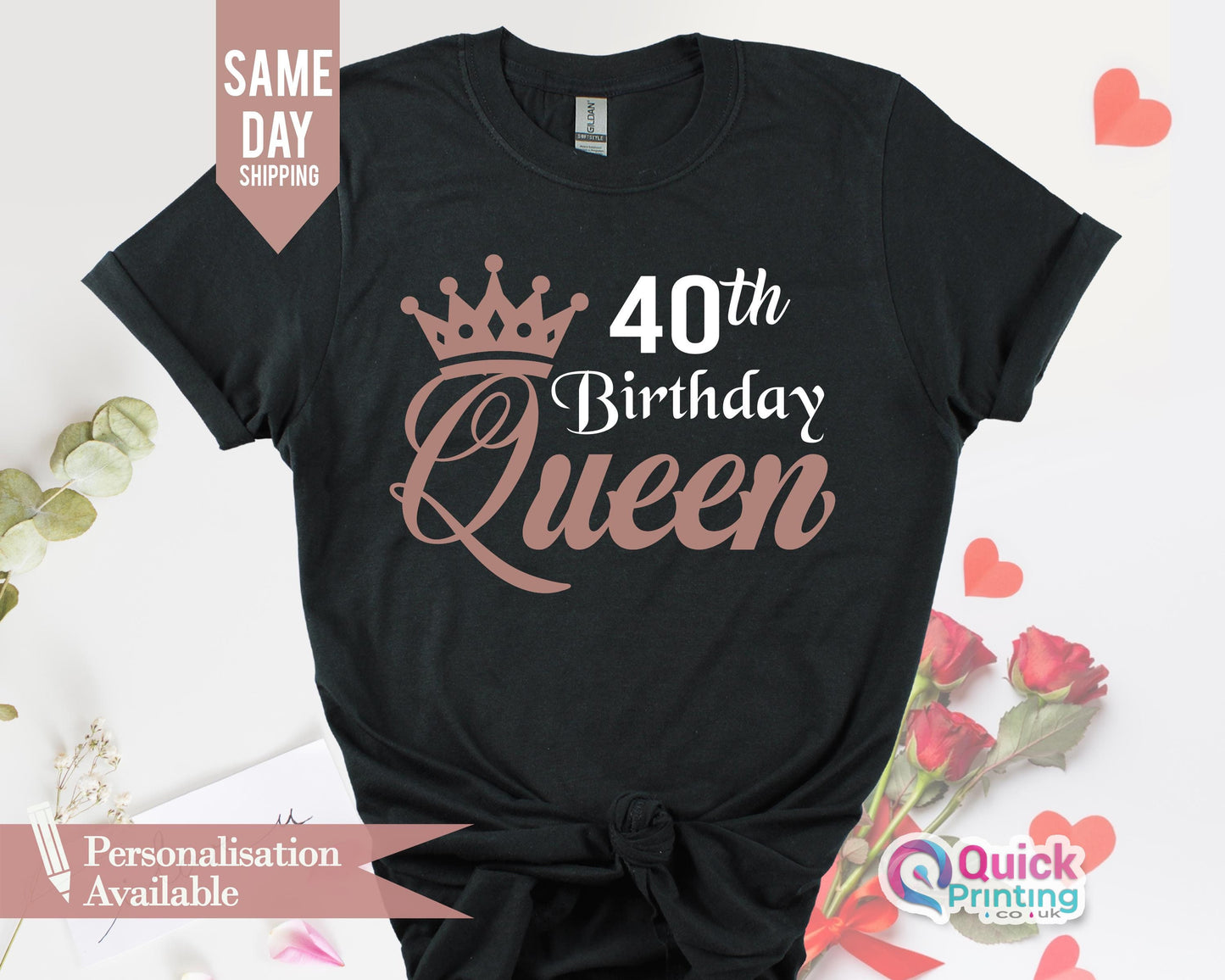 40th Birthday Queen T-Shirt: Ladies Vintage Birthday Gift