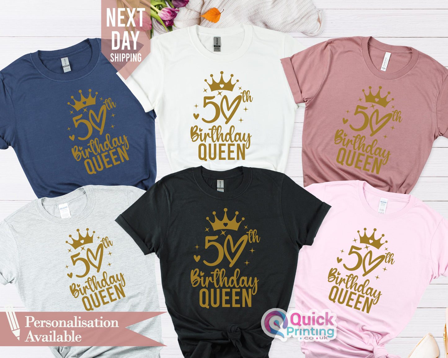 Custom 50th Birthday Queen T-Shirt: Birthday Squad Crew Shirt