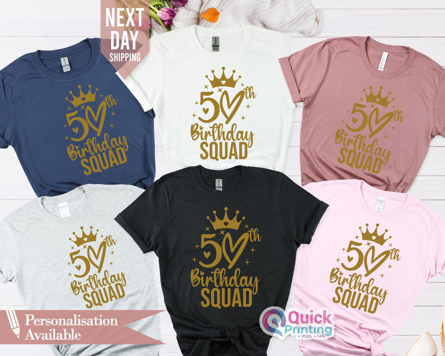 Custom 50th Birthday Queen T-Shirt: Birthday Squad Crew Shirt
