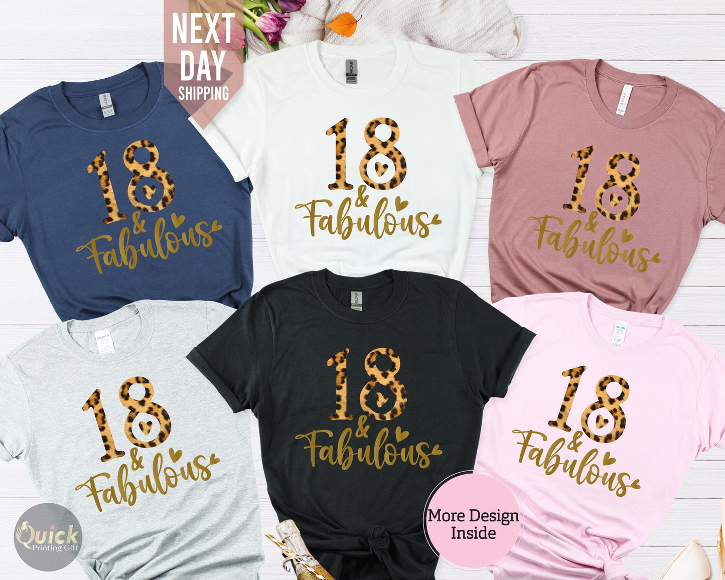 18th Birthday Girl T-Shirt: Leopard Print, Birthday Queen, Crew Shirt
