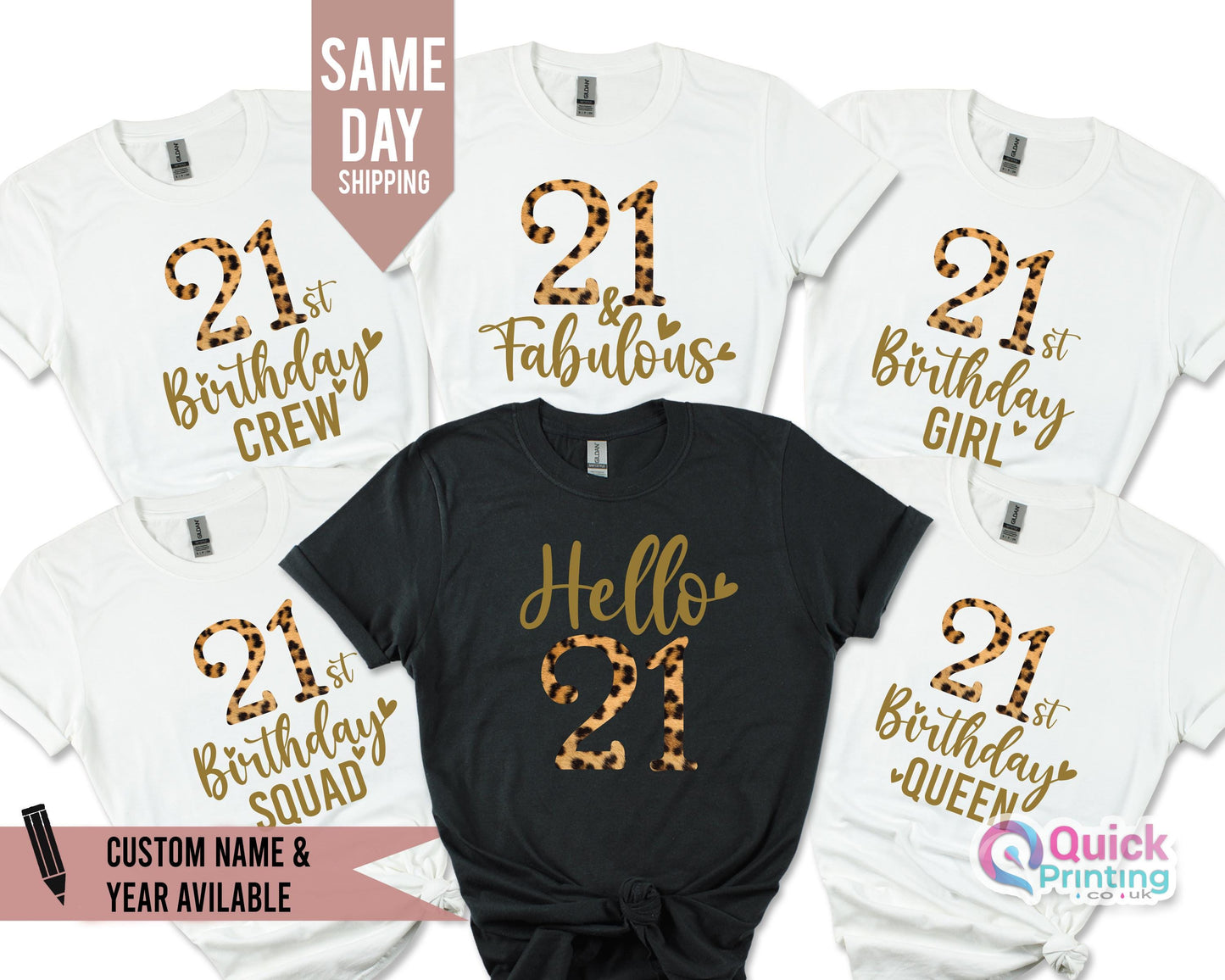 21st Birthday Squad Shirt: Leopard Print, Group T-Shirts
