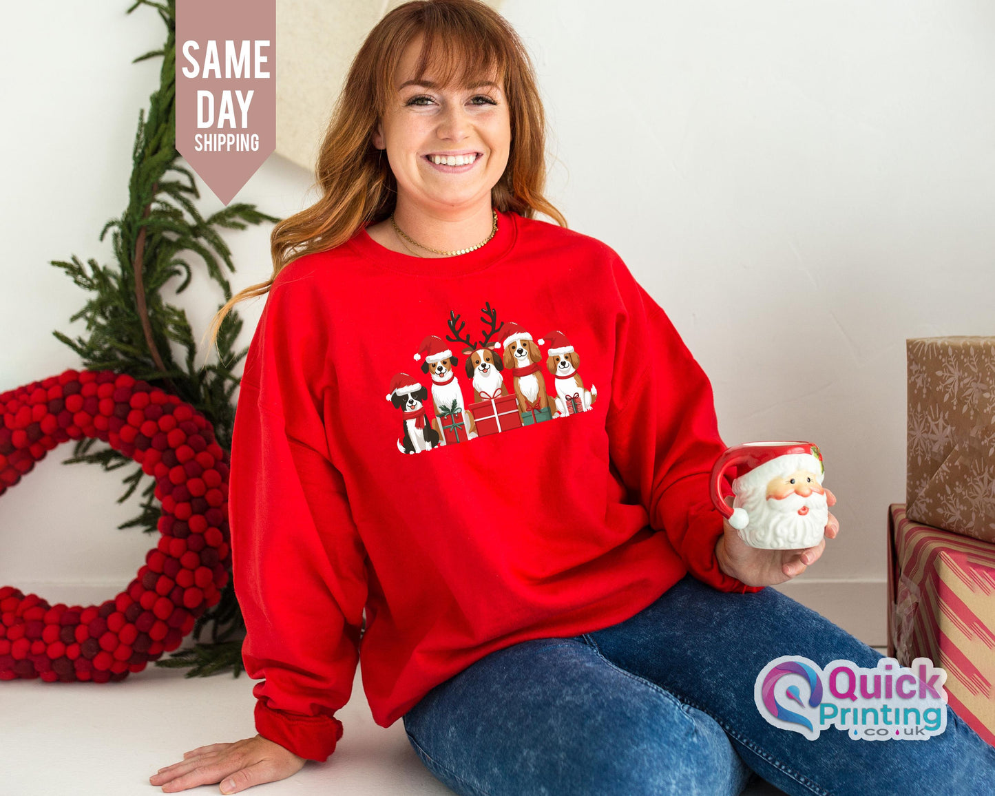 Christmas Dog Sweatshirt, Happy New Year Dog Sweater,  Christmas Sweatshirt For Women, Christmas Lights Tee, Gift for Dog Lover, Holiday Top
