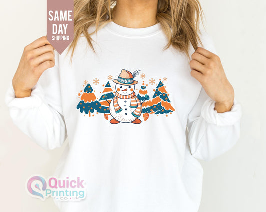 Christmas Sweatshirt, Christmas Snowman Sweater, Christmas Tree Sweatshirt, Holiday Sweaters for Women, Winter Sweatshirt, Snowman Shirt