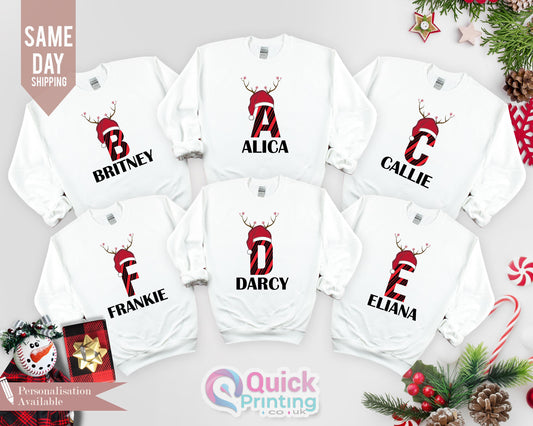 Christmas Alphabet Sweatshirt, Custom Christmas Shirt with Name, Christmas Sweatshirt, Matching Christmas Outfit, Family Christmas Shirt