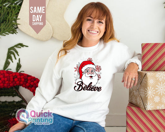 Merry Christmas Sweatshirt, Cute Winter Sweater, Believe Sweatshirt, Christmas Crewneck Sweatshirt, Holiday Sweater, Family Christmas Jumper