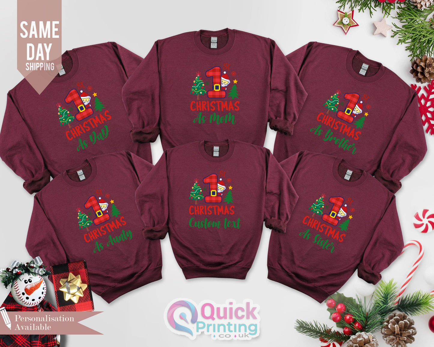 Custom Family Christmas Sweatshirt: First Christmas as Mom/Dad Matching Sweater