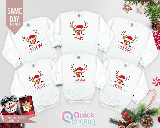 Personalized Christmas Reindeer Family Sweatshirt: Add Any Name