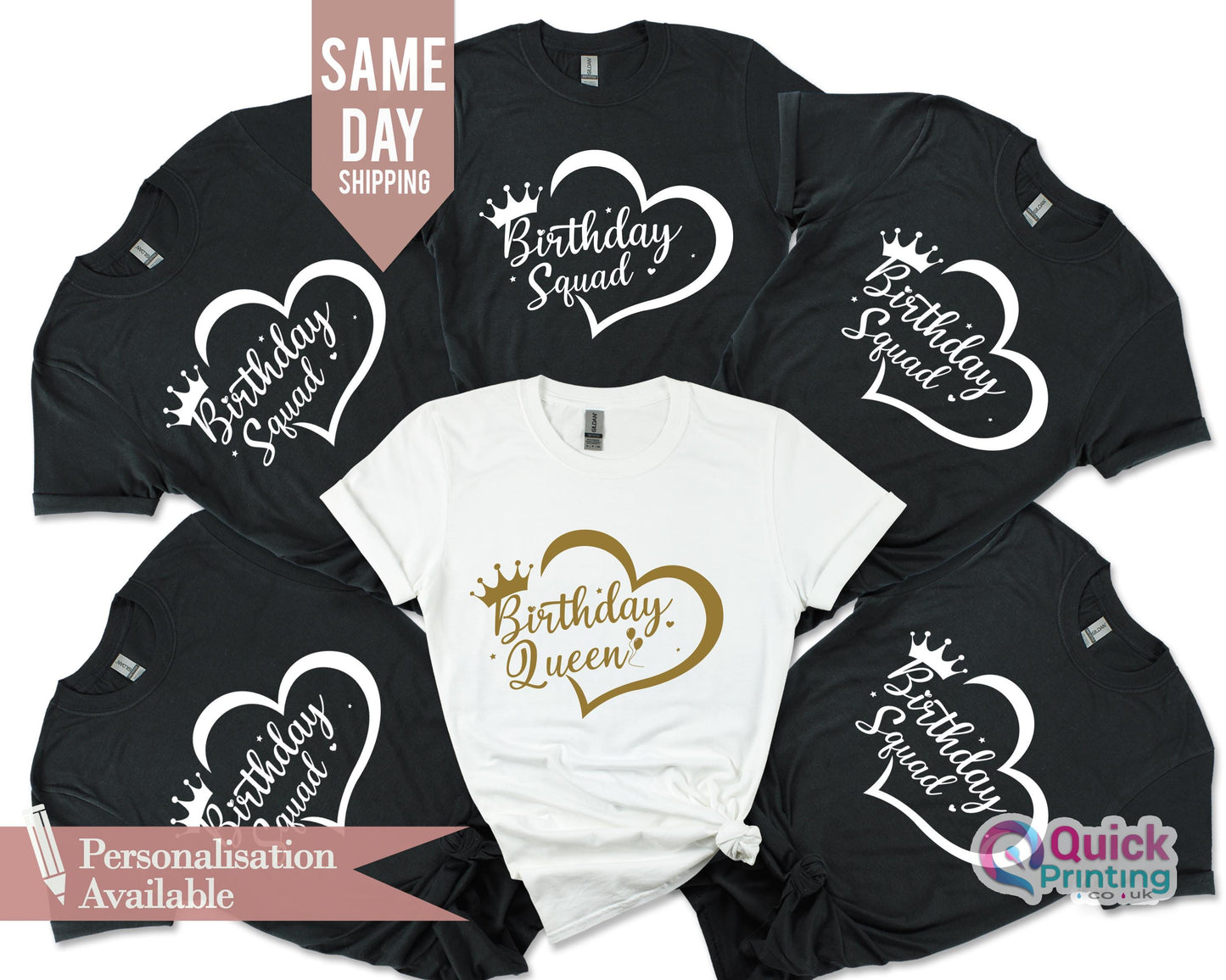 Personalized Birthday Queen Squad T-Shirts: Matching Party Tops
