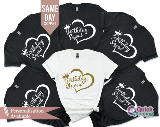 Personalized Birthday Queen Squad T-Shirts: Matching Party Tops