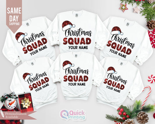 Personalized Christmas Squad Sweatshirt: Matching Family Holiday Jumper