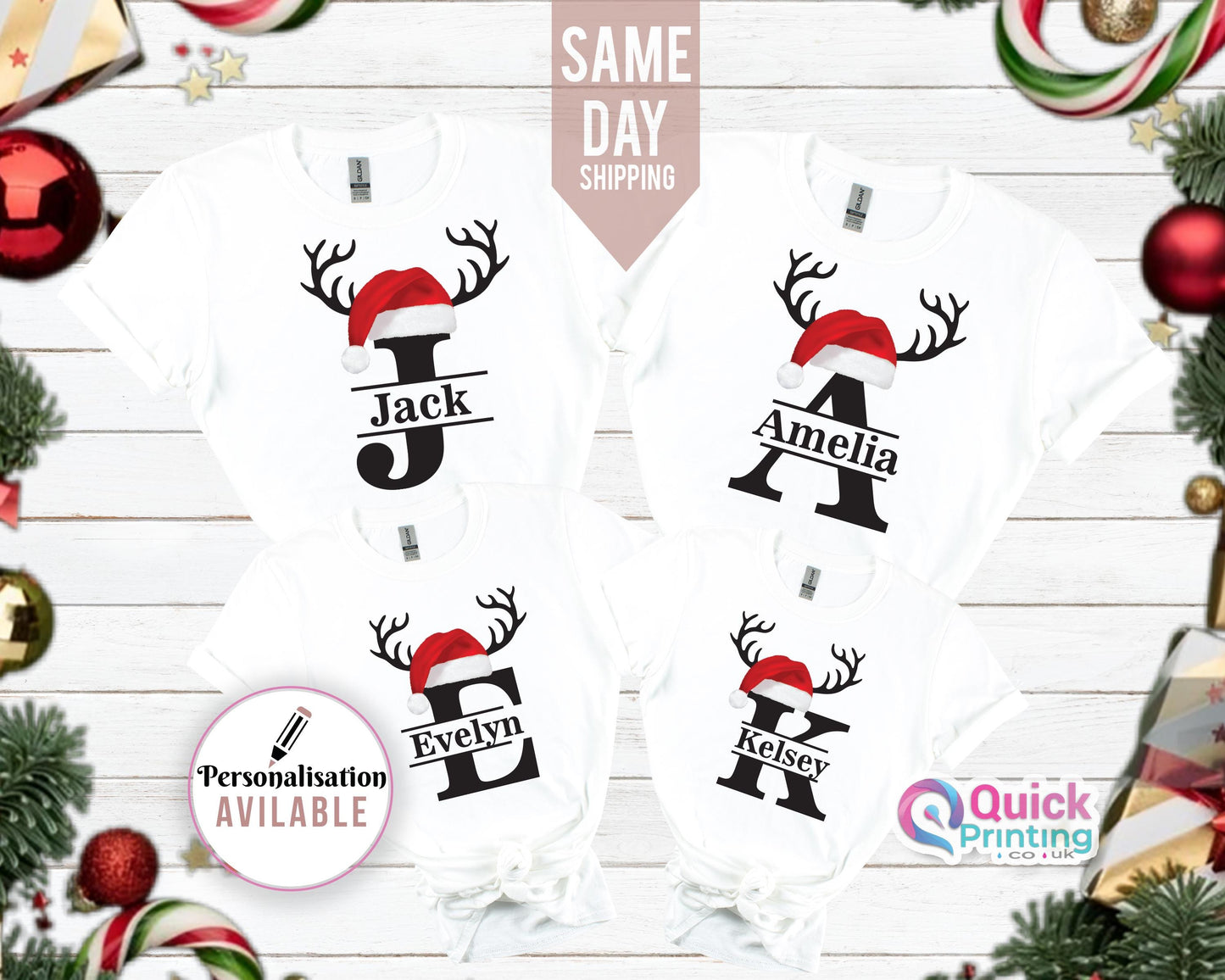 Personalized Christmas Initial T-Shirt: Custom Name Couple Tee
