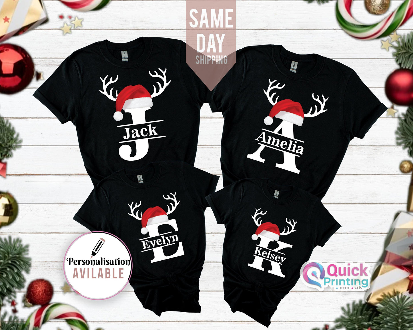 Personalized Christmas Initial T-Shirt: Custom Name Couple Tee