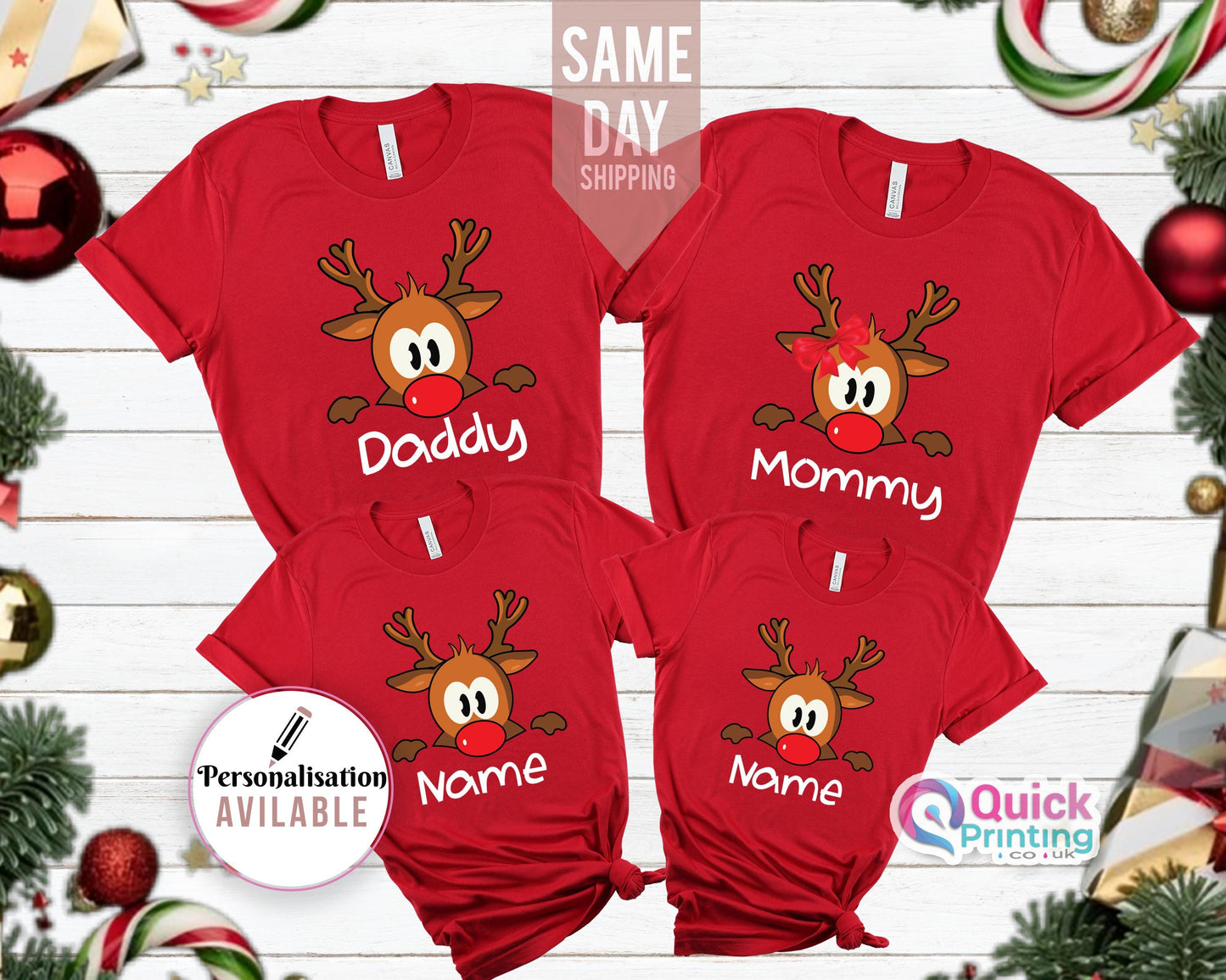 Reindeer Christmas Family Shirts: Personalized Holiday Xmas Shirt