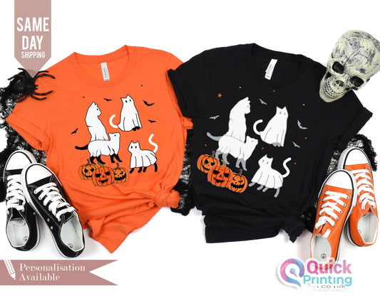 Ghost Cat Shirt, Cat Ghost T-Shirt, Cute Cat Lovers Shirt, Retro Ghost Halloween, Halloween Cat T-shirt, Spooky Season Gift
