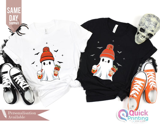 Halloween Ghost T-shirt, Little Ghost Ice Coffee Shirt, Stay Spooky Cute Ghost Shirt, Cute Ghost Shirt, Little Ghost Ice Coffee T-shirt 2024