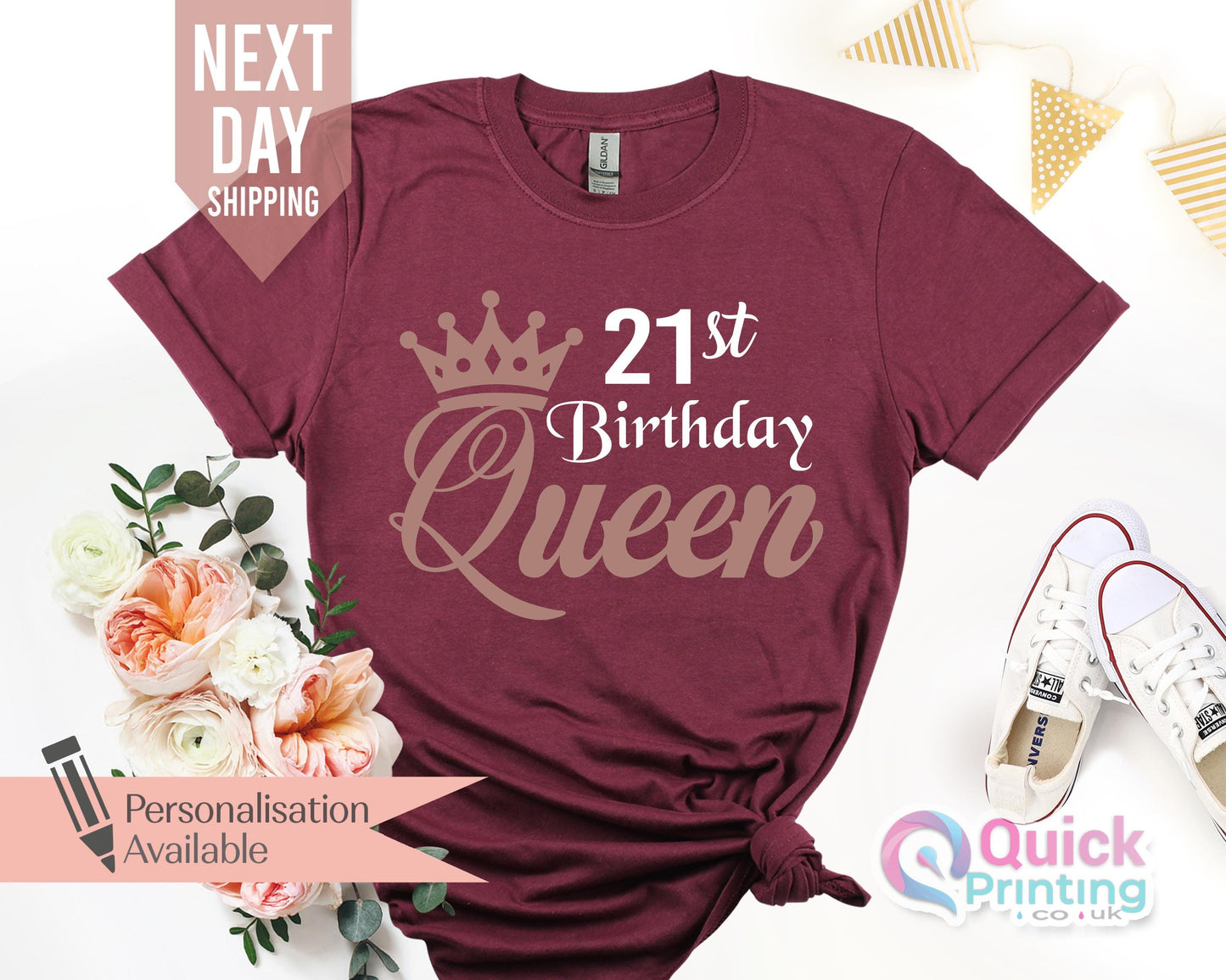 21st Birthday Queen T-Shirt: Handmade Cotton Tee