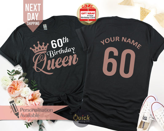 Personalised 60th Birthday Tshirt for Woman, Ladies Birthday Queen TShirts, 1965 Birthday Gifts for women, Vintage Birthday Gift Mum Grandma